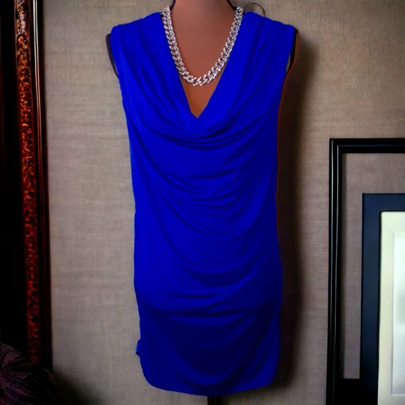 ashley stewart royal blue dress ASHLEYlauren 11438 Plunging Beaded Ruffle Gown